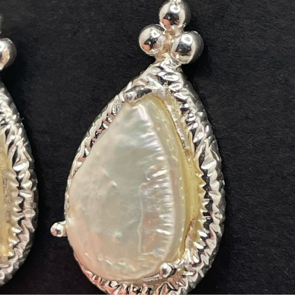 Sterling & Large Baroque Pearl Earrings - Picture 4 of 8